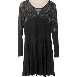 NWOT French Connection Stretch Black Long Sleeve Skater Dress Size 10